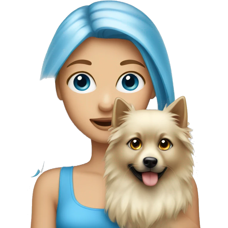 Blonde girl blue eyes holding spitz  emoji