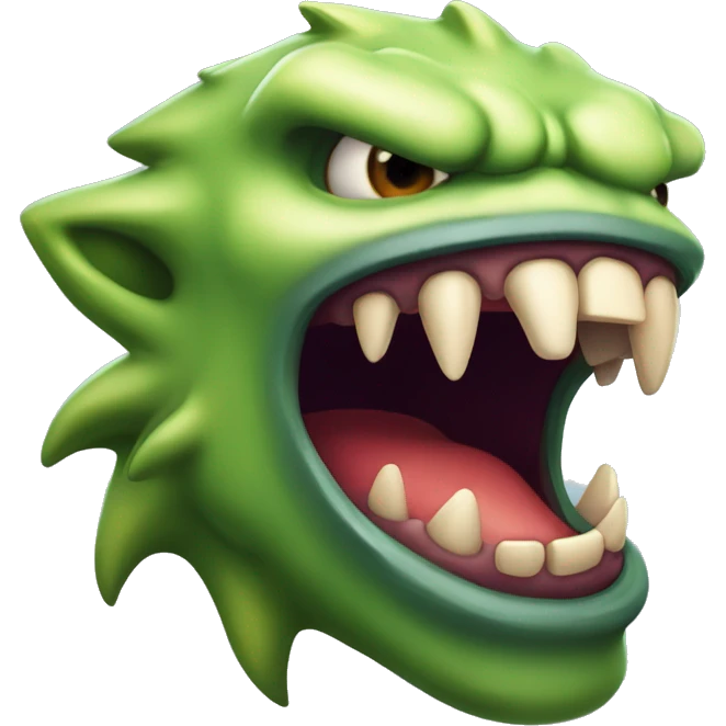the mouth of a monster, in profile to the right side, an aggressive growl, saliva emoji