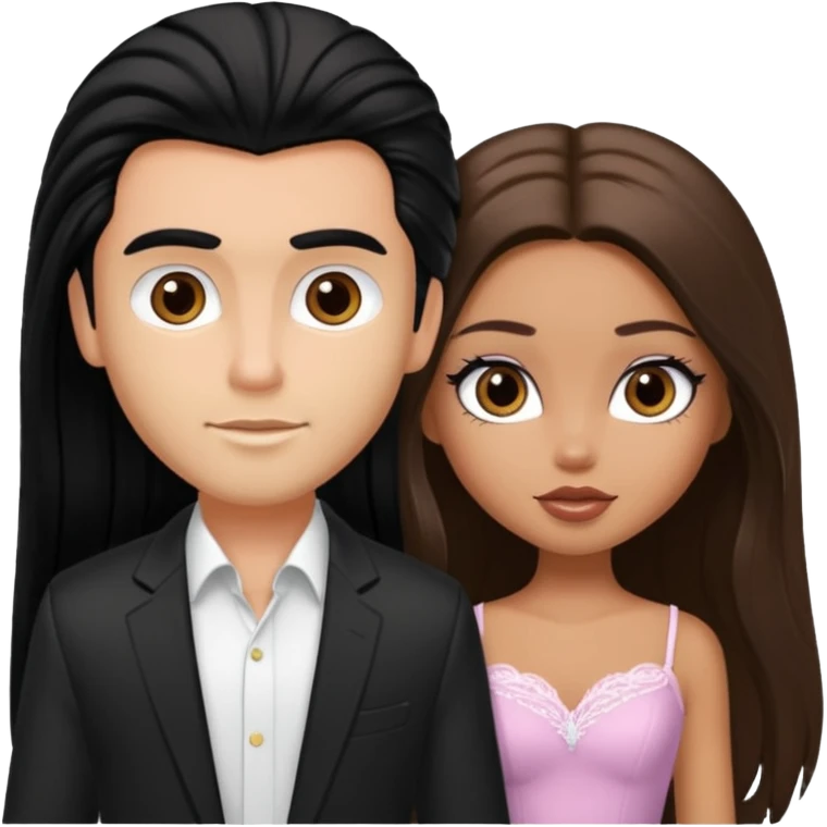 a pretty tan bratz girl with long brown hair and white bratz man with black hair emoji