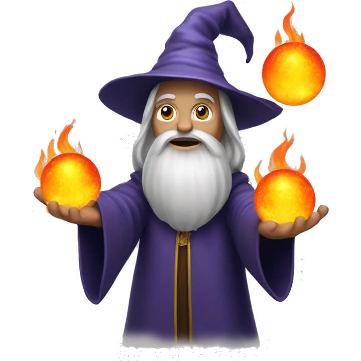 Wizard that is holding two fire balls overhead  emoji