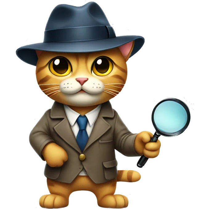 Detective cat wearing a fedora and holding a magnifying glass emoji
