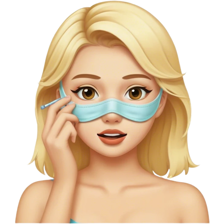 blonde girl puts a mask on her face emoji