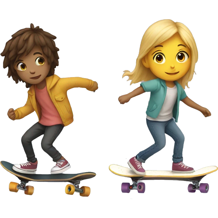 A young person on a skateboard is pushed by another emoji