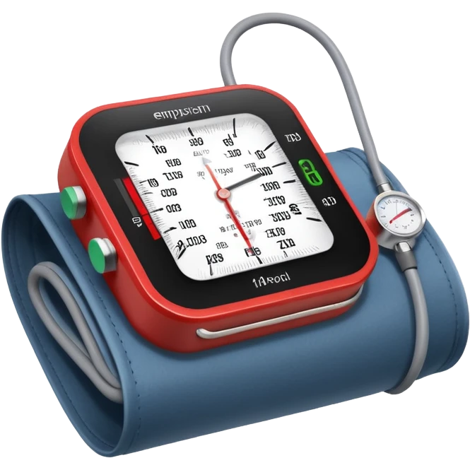 blood pressure cuff wrapped around upper arm with dial reading emoji