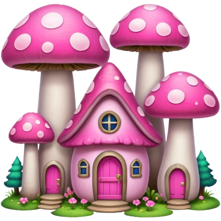pink mushroom houses emoji