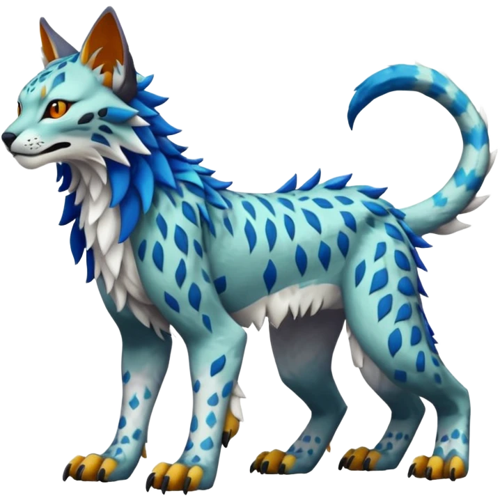 Colorful tropical edgy Lynx-Trico-Sergal-Wolf-Vernid-Fakémon-Pokémon-creature (full body) emoji