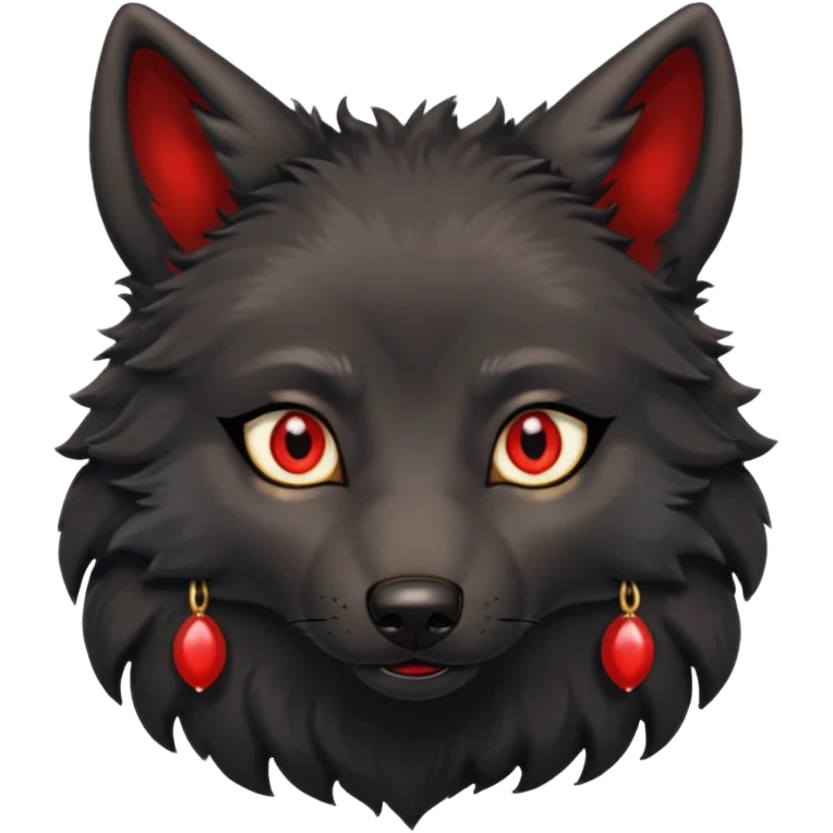cute black wolf, red eyes with gold hoops in ears emoji