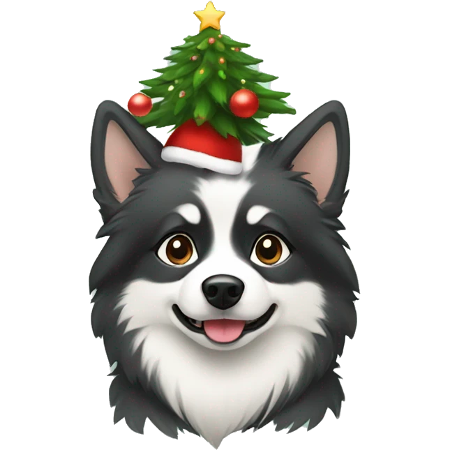 pomsky with Christmas tree emoji