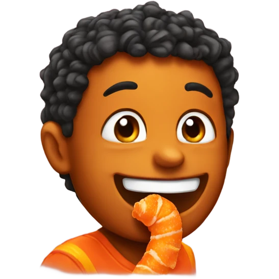 Happy emoji eating a cheeto emoji