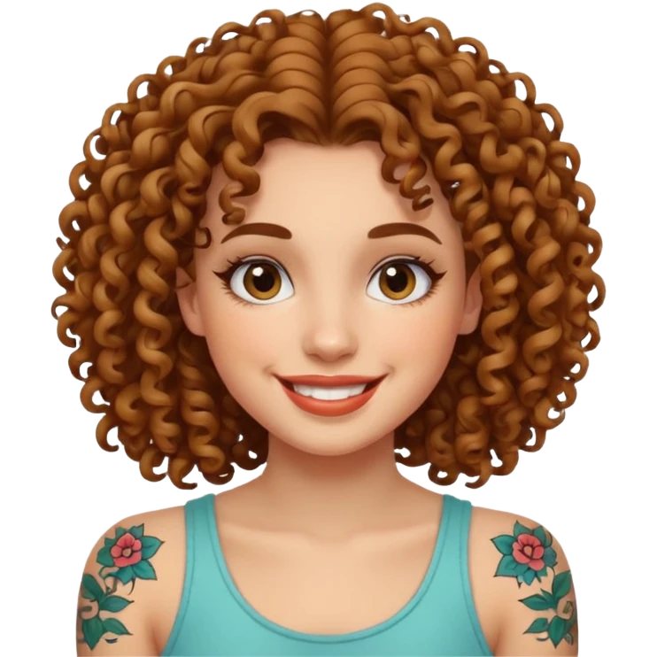 curley hair tattoo girl, full on face. emoji