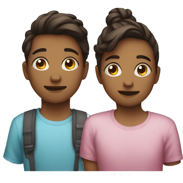 2 identical teenagers, one is smiling and the other is sad emoji