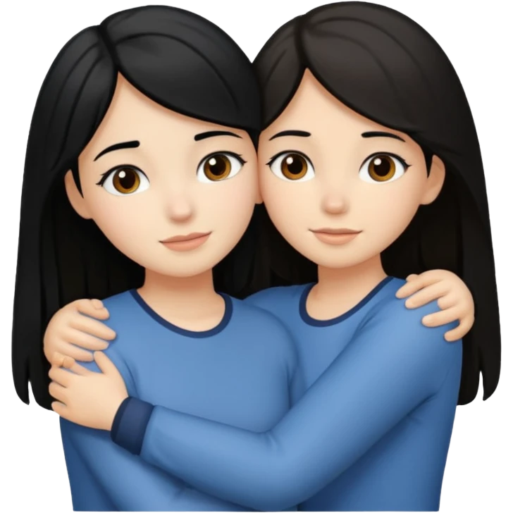2 niñas abrazándose. Las 2 con la piel blanca pero una con pelo negro y la otra con pelo marrón y mechas rubias emoji