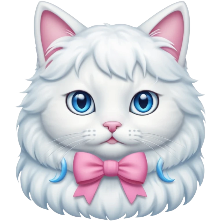 White cat with long hair and blue eyes with a pink bow  emoji