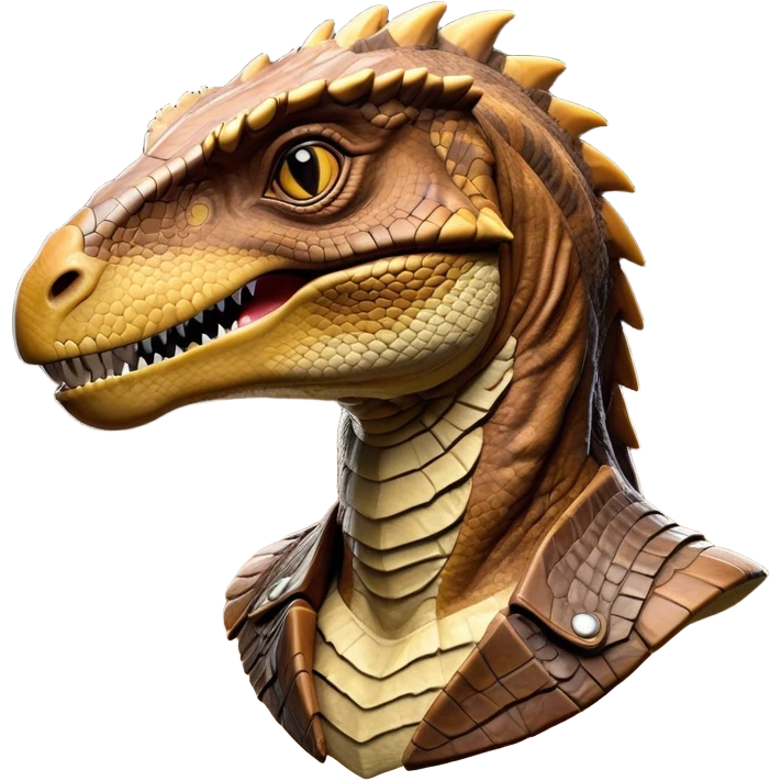 Cinematic Realistic Noble velociraptor/T-rex Portrait Emoji, Poised and imposing, with a massive, muscular build and a rugged, intricately scaled hide in ancient earthy tones, a sharply defined, fearsome head with piercing, primal eyes rendered in lifelike detail, high shine, intelligent and formidable, styled with an air of prehistoric authority, focused and attentive, soft glowing outline, capturing the essence of a watchful and confident velociraptor/T-rex that appears ready to roar out of the screen with timeless power! emoji