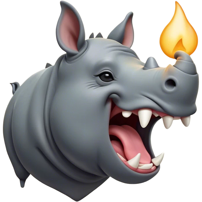 Cinematic Cute Yawning Rhinoceros Portrait Emoji, Head tilted slightly with a dramatic, wide-open yawn, showcasing a soft, textured slate-gray hide with a slightly drooping white horn and eyes barely open in drowsy contentment, Simplified yet irresistibly adorable features, highly detailed, glowing with a soft, cozy glow, high shine, relaxed yet expressive, stylized with a touch of rugged whimsy, bright and endearing, soft glowing outline, capturing the essence of a sleepy yet affectionate rhinoceros, so drowsy it feels like it could stretch out of the screen and curl up for a nap! emoji
