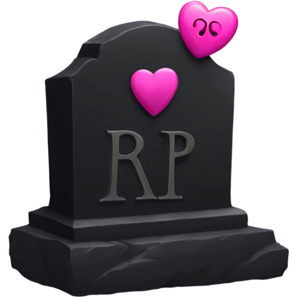 a black Grave with the letters RIP in a dark pink heart emoji