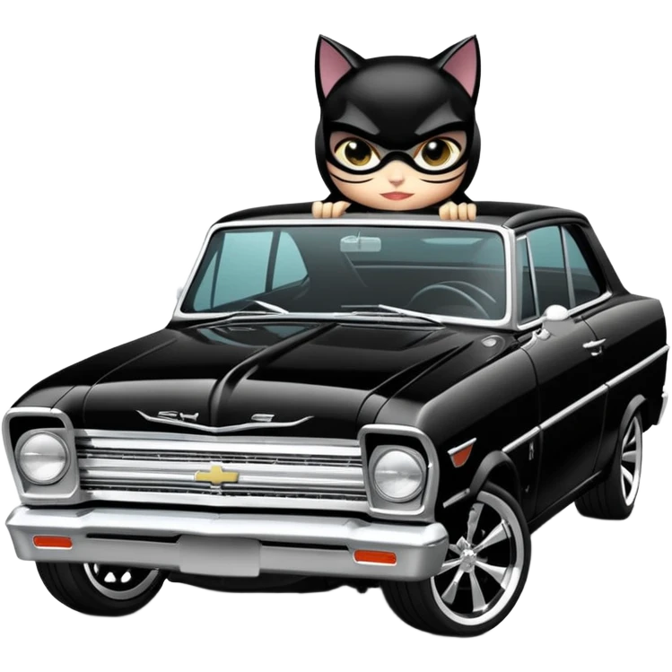 Catwoman’s  blackout 1965 Chevy Nova SS street rod emoji