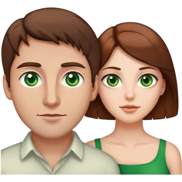 Couple woman with green eyes and brown hair and man with brown hair and brown eyes  emoji