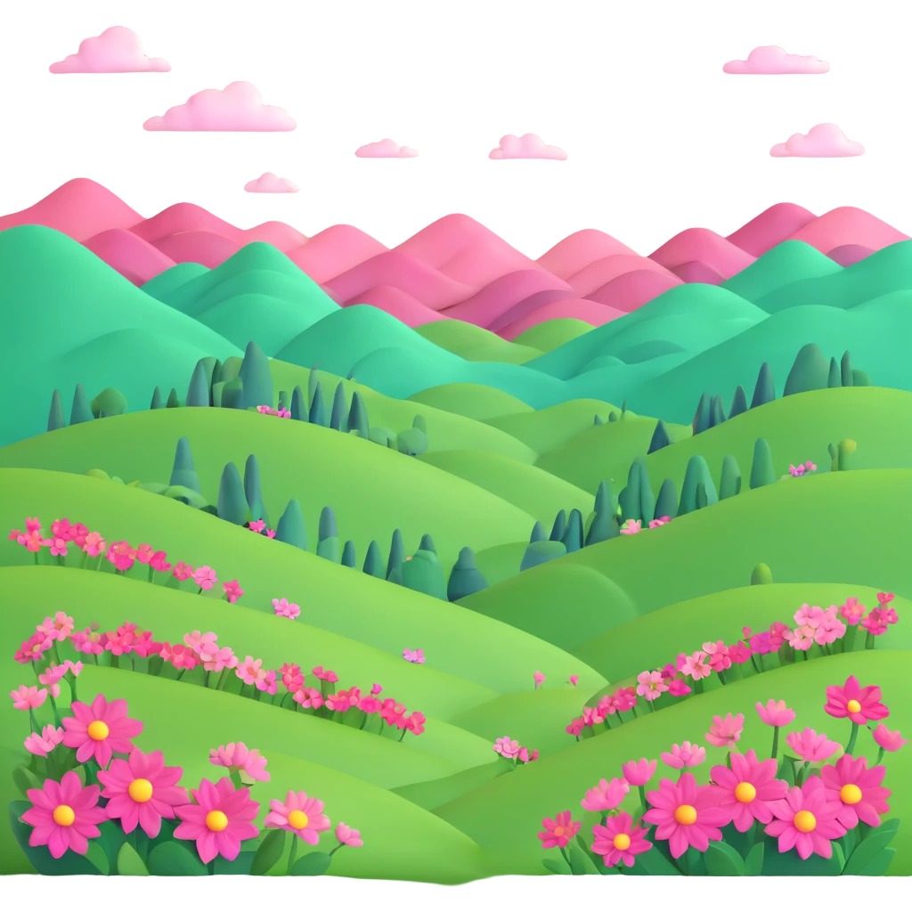 pink landscape with hills and flowers emoji