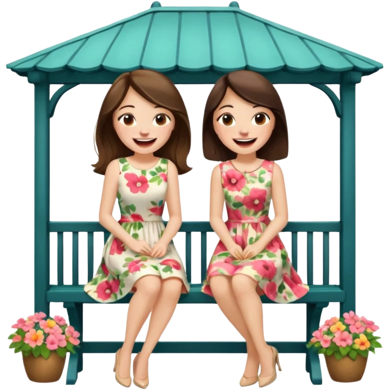 Two brunette women sitting on a white gazebo emoji