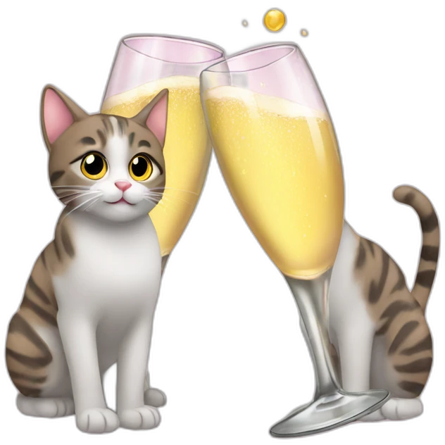 2 cats friends with glass of champagne emoji
