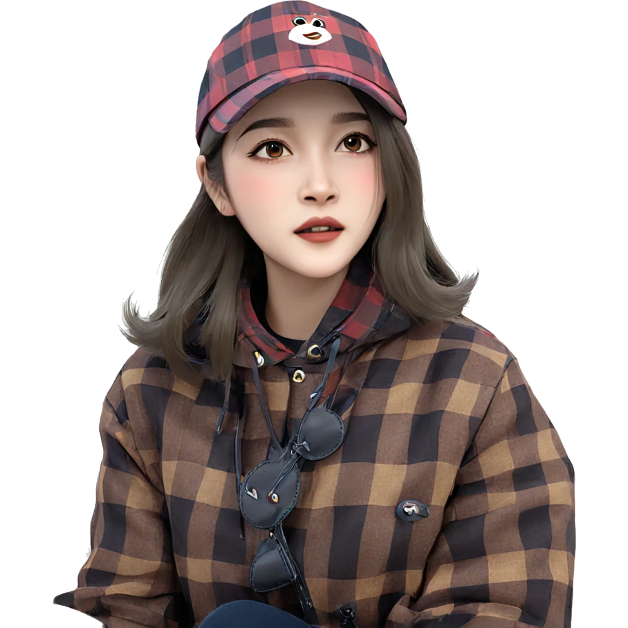 girl in plaid with hat emoji
