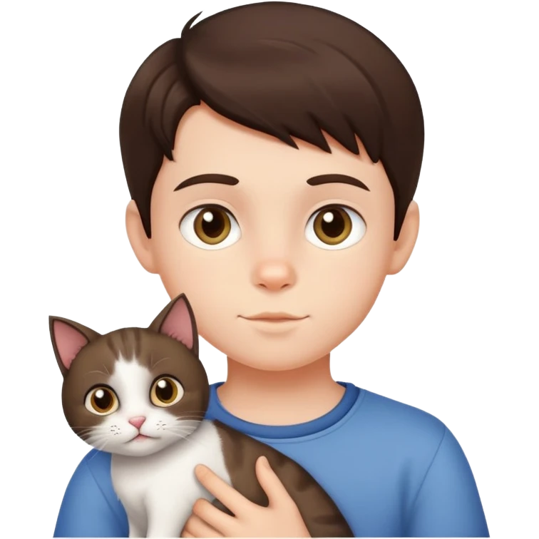 Brunette little boy with a cat emoji