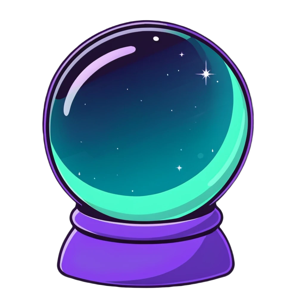 crystal magic ball with potion effect, fortune telling crystal sphere with swirling magical liquid inside, sparkles and mystical glow emoji