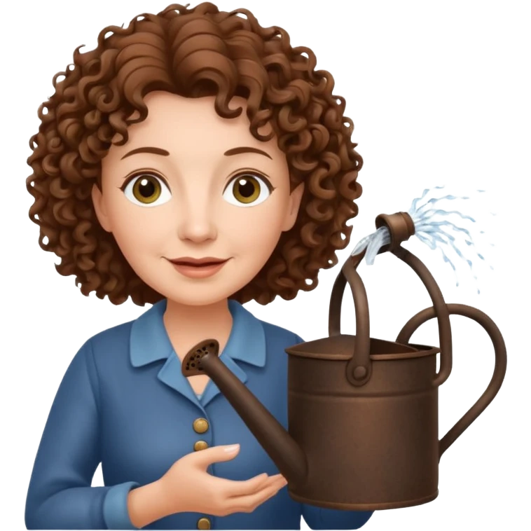 Older female florist – curly hair, hold garden watering pot emoji