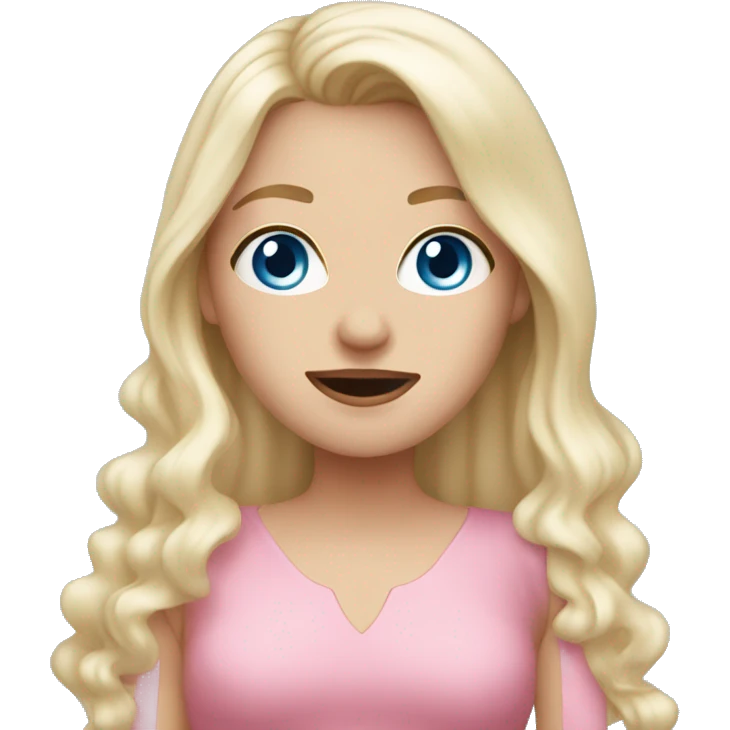 White girl. Long white blonde hair. Blue eyes. Pink dress. Hand in front of mouth  emoji