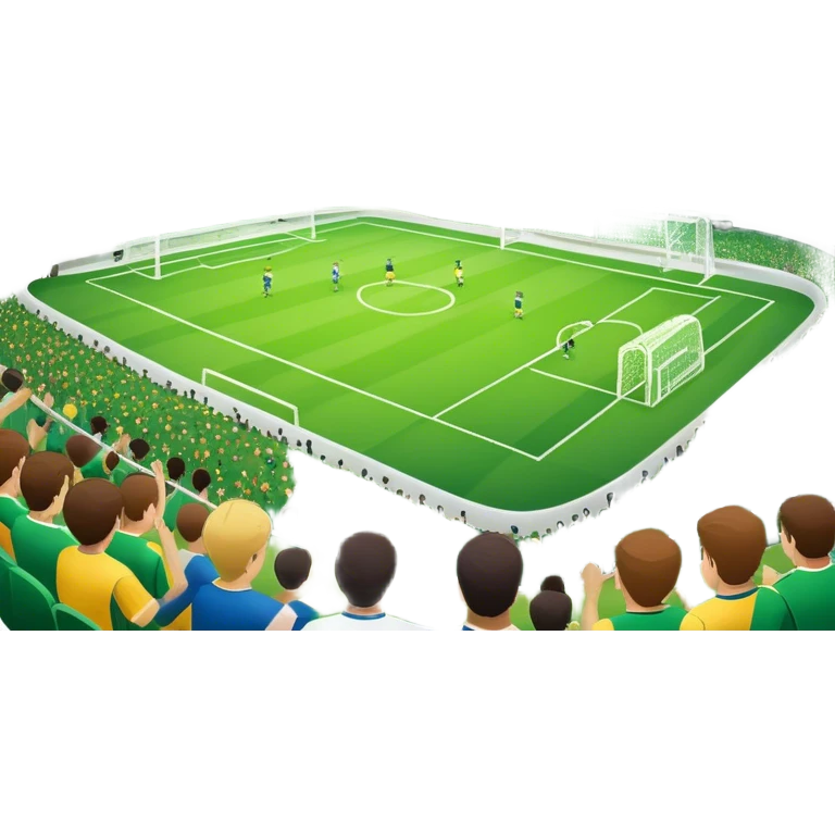 An icon showing a large, beautiful indoor stadium with soccer players on the field, actively playing. Fans cheer from the stands, creating a vibrant and energetic atmosphere. Bright lights shine down on the action, symbolizing the excitement of live sporting events. Transparent background. emoji