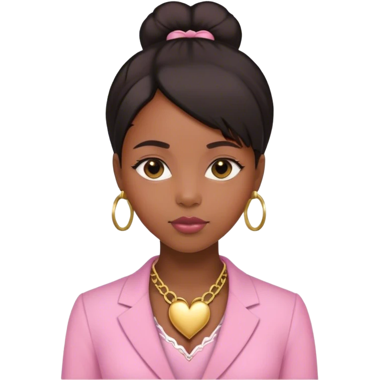 Black girl with straight hair down with baby edges and formal clothes that are pink for her interview and a gold heart necklace  emoji