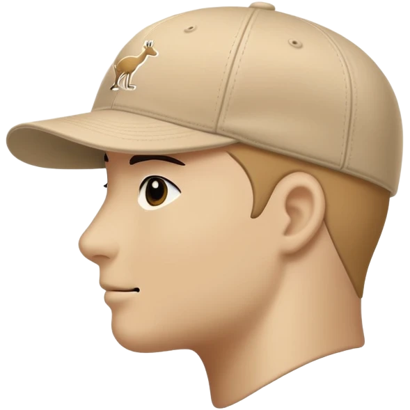 Beige Kangol flat cap seen from the side profile, classic baseball cap silhouette, with visible kangaroo logo on the side, iOS emoji style, light tan color emoji