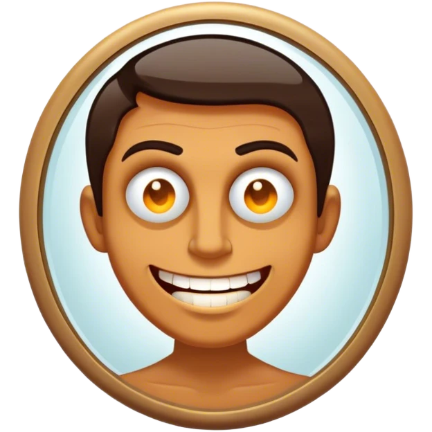 A smug, charismatic figure holds a mirror their reflection. in the glass—glowing, bad eyes a tgrin, or deep cracks symbolizing a **fragile ego**. Their grip is tight, as if clinging to the illusion of perfection, shadows  behind them, revealing the manipulation hidden beneath their charm. emoji