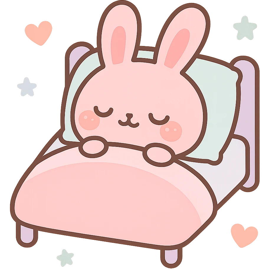 pink bunny sleeping in bed emoji