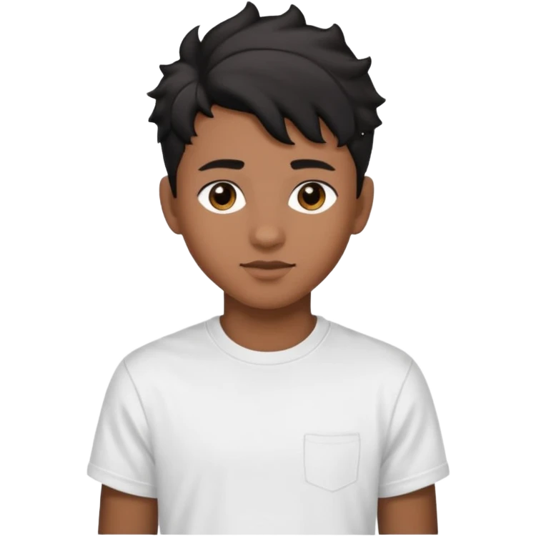 face emoji, 16-year-old, brown skin, wavy black hair with a taper fade, good-looking, white t-shirt emoji