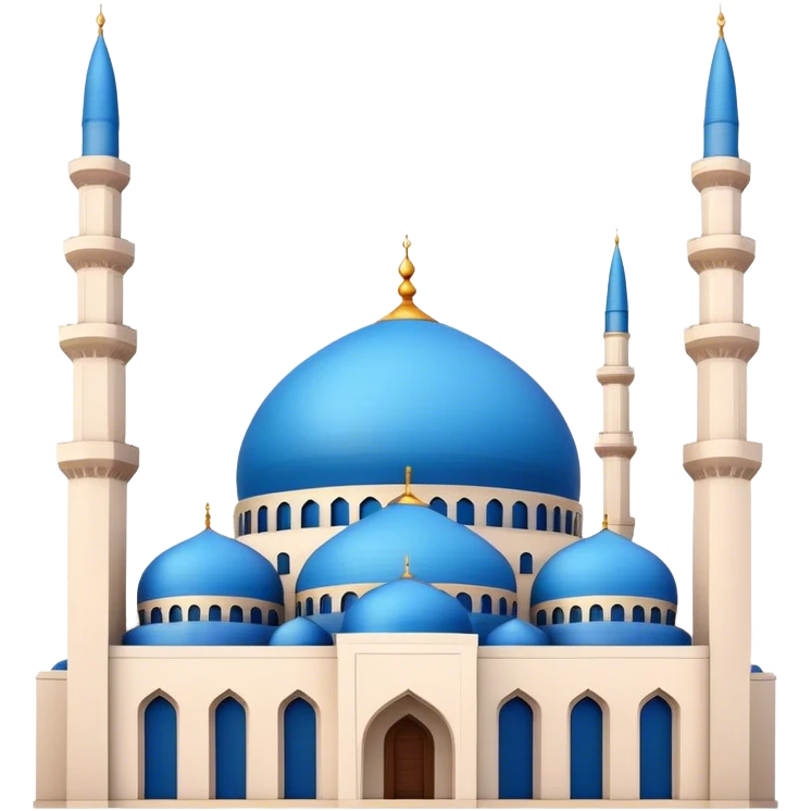 Cinematic Realistic Mohammad Al-Amin Mosque Landmark Emoji, showcasing its striking blue dome, towering minarets, and detailed Arabic calligraphy. emoji