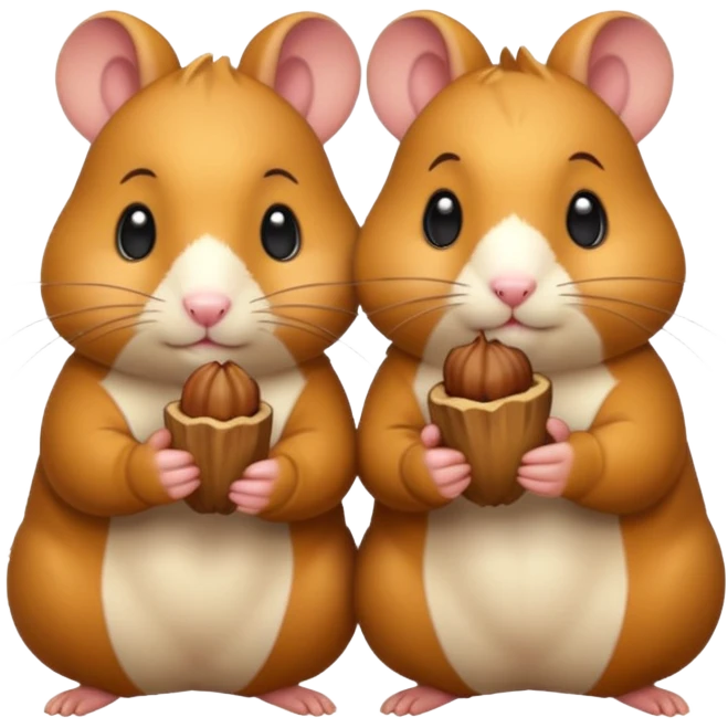 cartoon-style hamster sharing acorns with other cartoon-style hamsters emoji