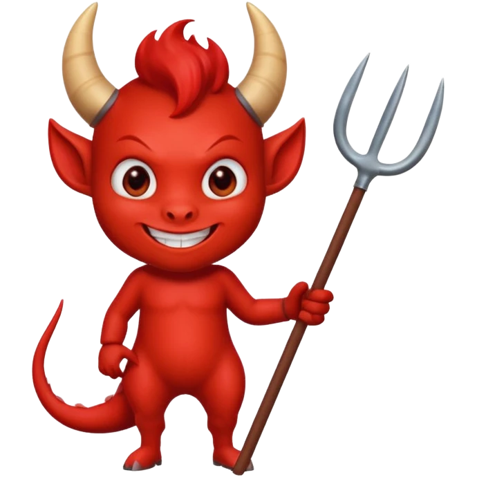 a Red devil, Small red imp holding pitchfork, tail curled emoji