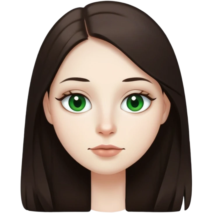 Me with white skin with dark long brown straight hair , green eyes, thin top lip big bottom lip mole on the right side of my chin  emoji