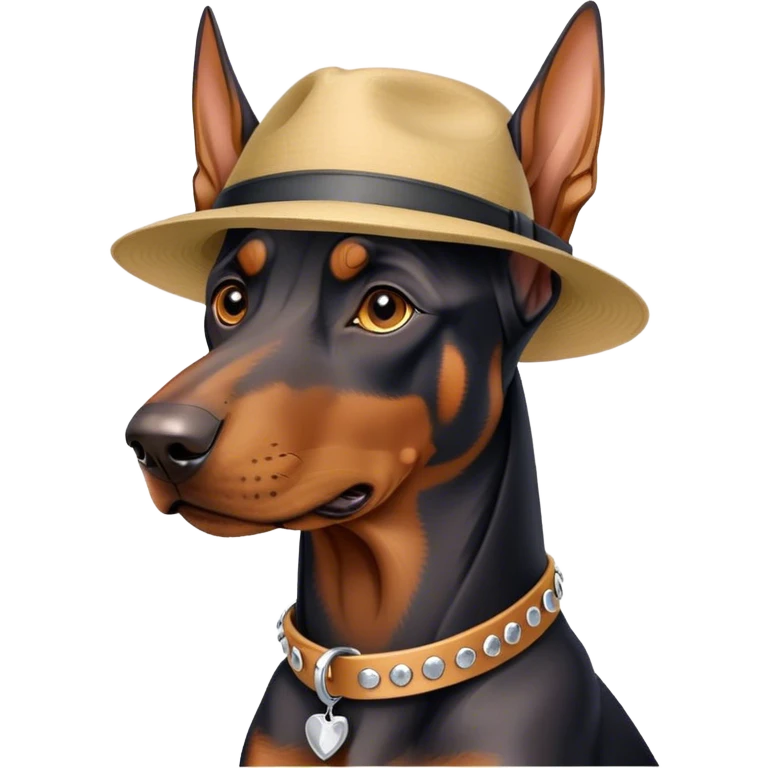 Doberman wearing a collar and hat emoji