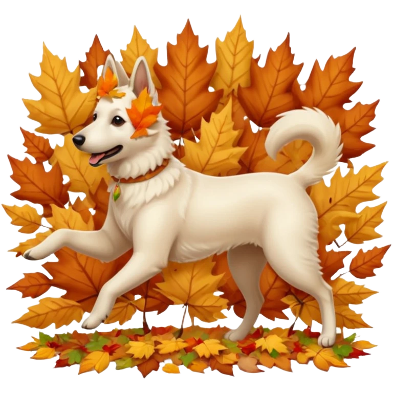 White belgian Shepard Dancing in fall and Love it emoji