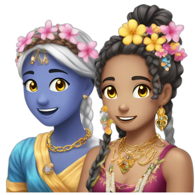 beautiful girls smiling in flowers emoji