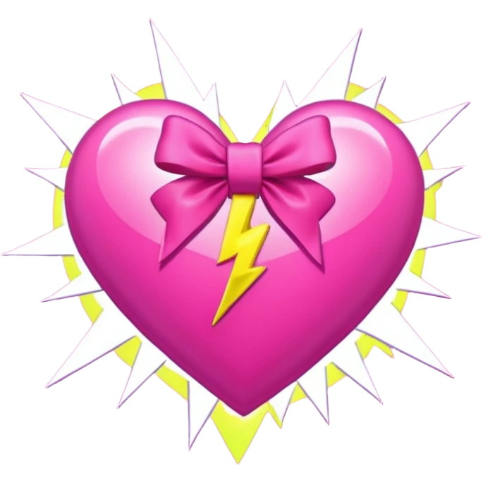 neon heart with a pink bow with heart pattern on the bow, with lightning emoji