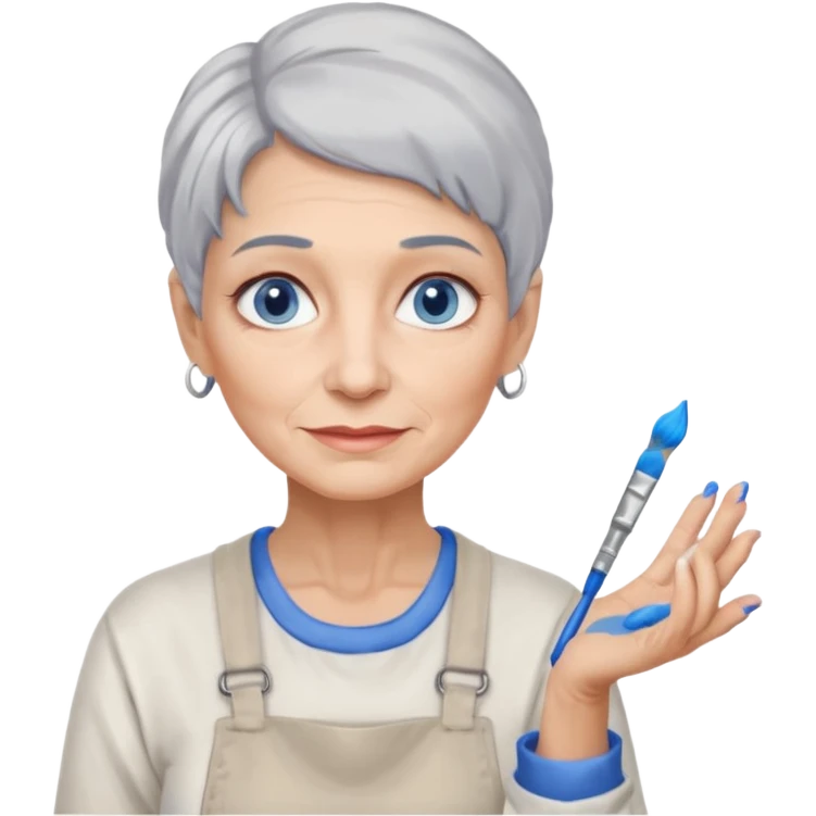 FEMME 65 ET PLUS CHEVEUX GRIS, YEUX BLEU ARTISTE PEINTRE  emoji