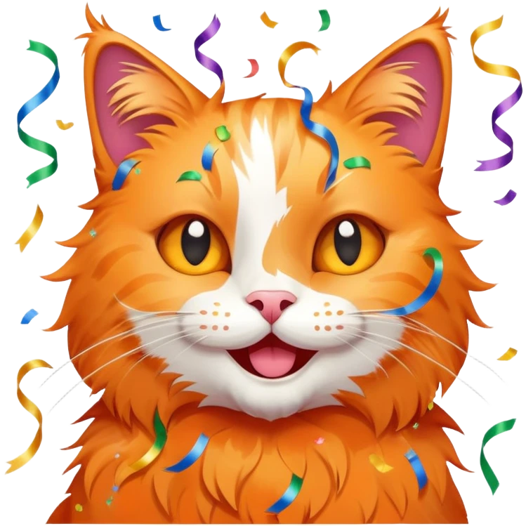 Cat with confetti and streamers celebrating emoji