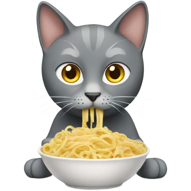 gray Cat eating pasta emoji