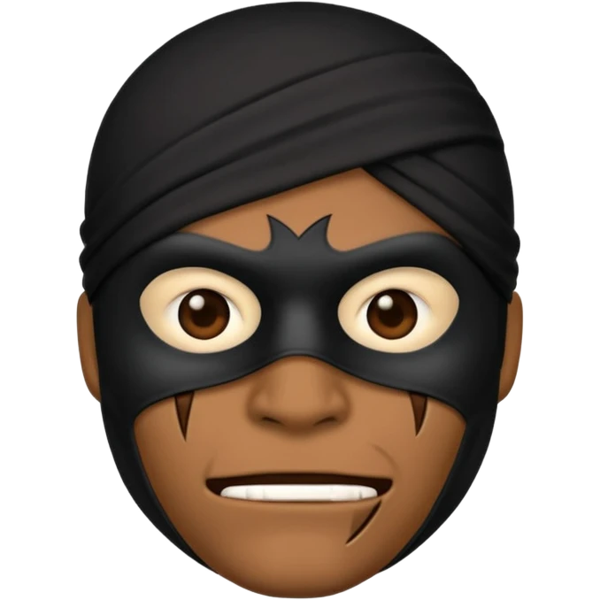 criminal emoji with a tough face and scars, intimidating expression, black mask, classic emoji style emoji