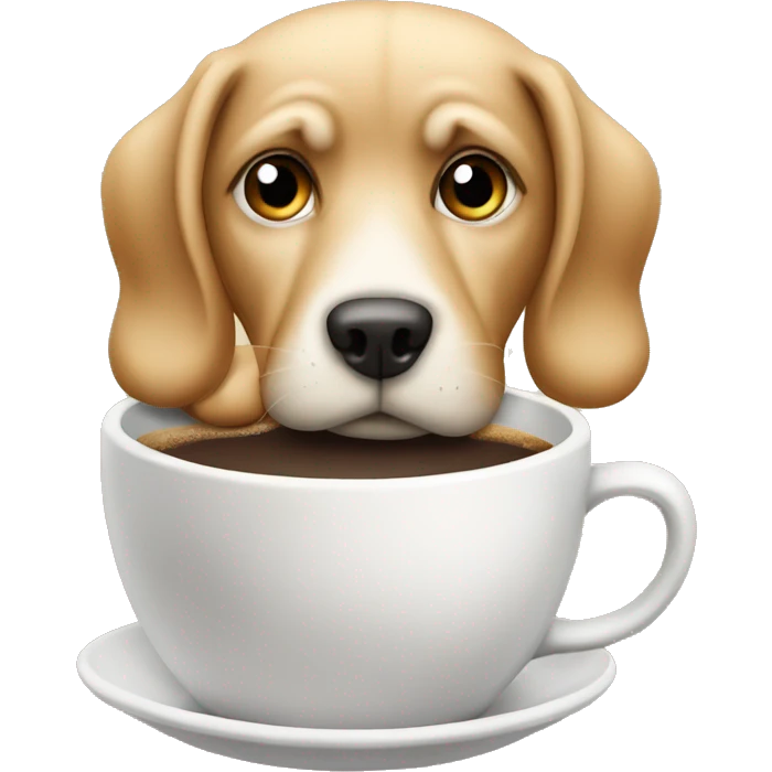 a dog，full body， is drinking coffee emoji