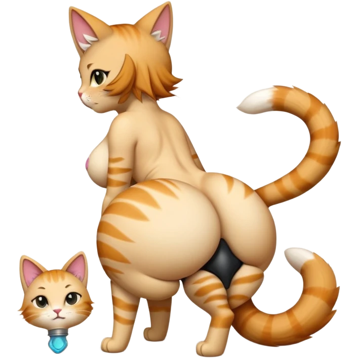 Furry futa girl cat butt plug tail in ass showing genetalia emoji